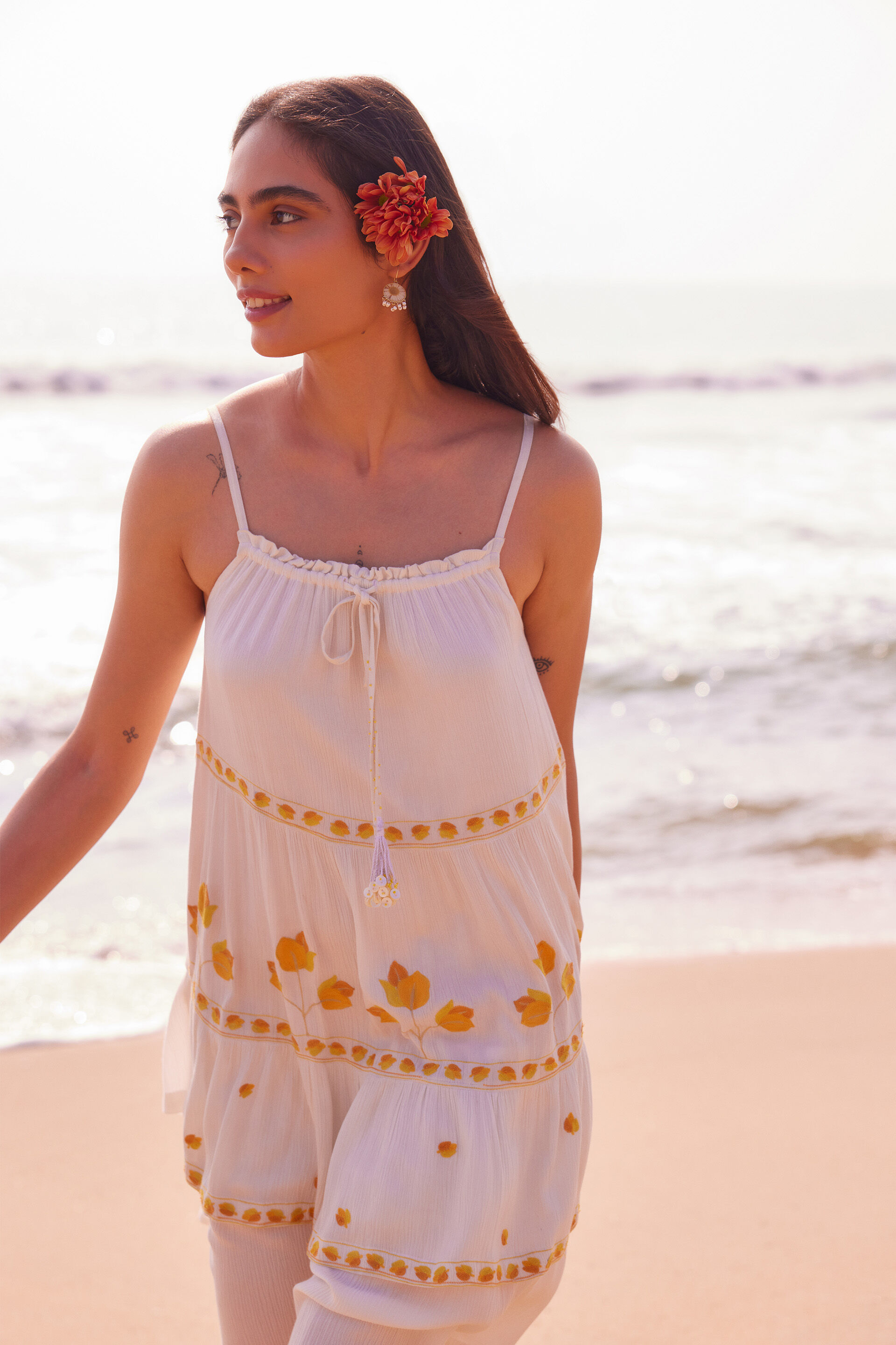 Peela Floral Dress, White, image 3